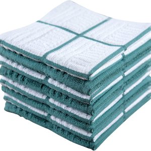 Sticky Toffee Cotton Terry Kitchen Dishcloth, Checked, 8 Pack, 12" x 12"