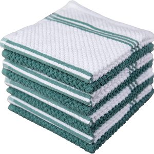 Sticky Toffee Cotton Terry Kitchen Dishcloth, Striped, 8 Pack, 12" x 12"
